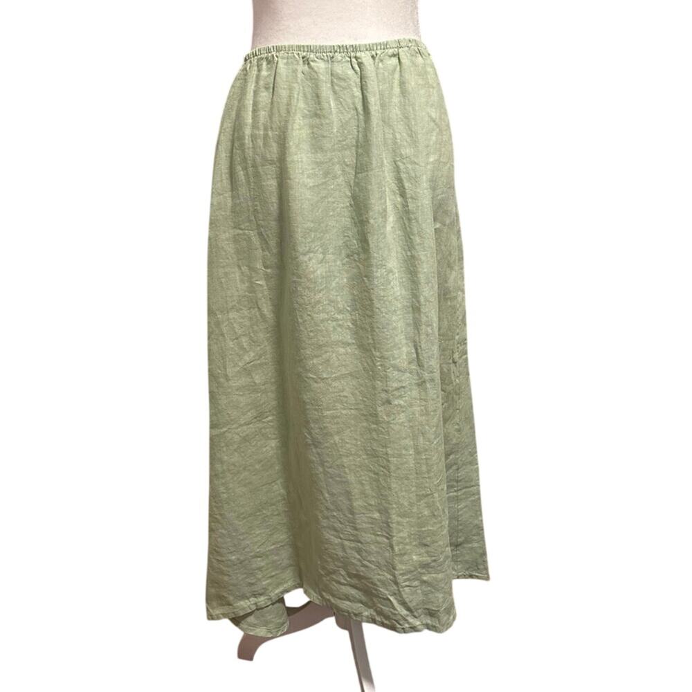 Bryn Walker Size M 100% Linen Maxi Skirt Lagenlook Made in USA Spring Green